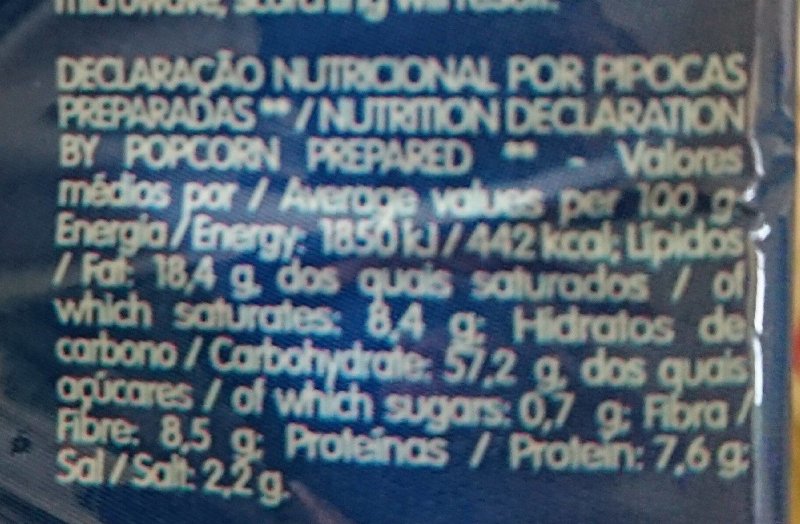 Foto da tabela nutricional