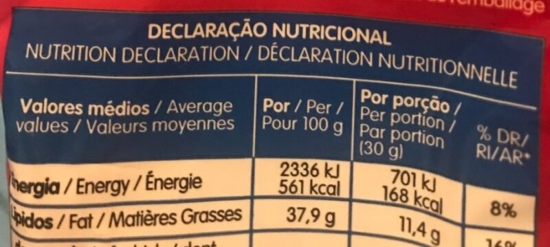Foto da tabela nutricional