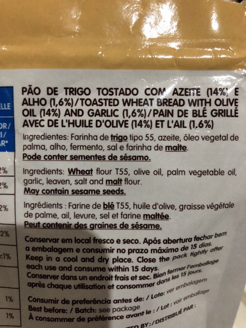 Foto da lista de ingredientes