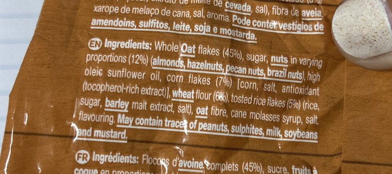 Foto da lista de ingredientes