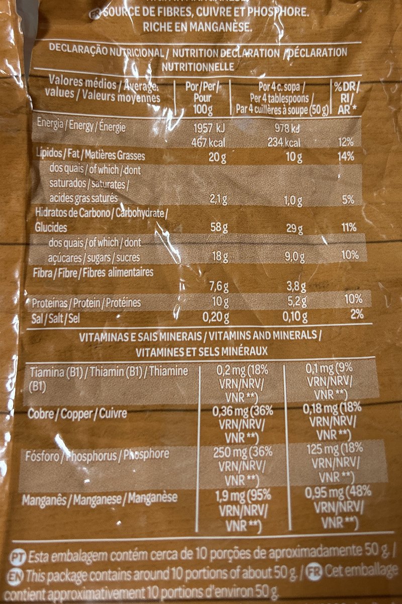 Foto da tabela nutricional