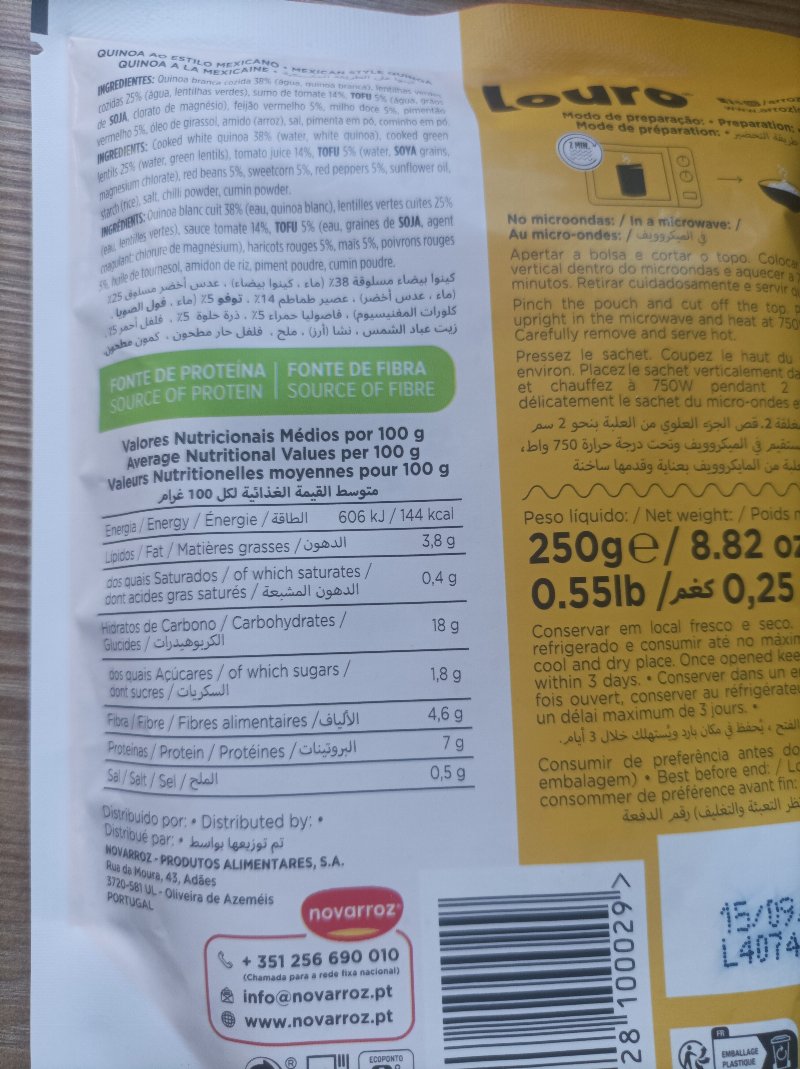 Foto da lista de ingredientes
