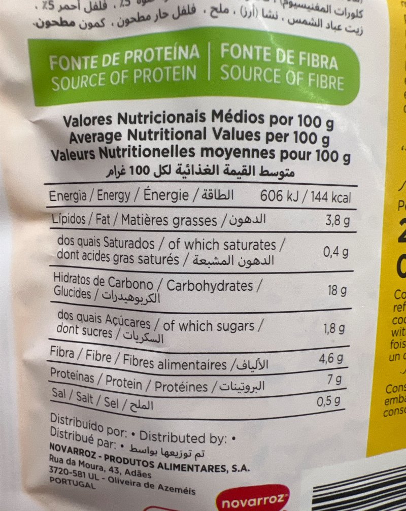 Foto da tabela nutricional