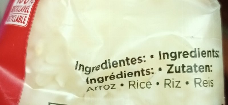 Foto da lista de ingredientes
