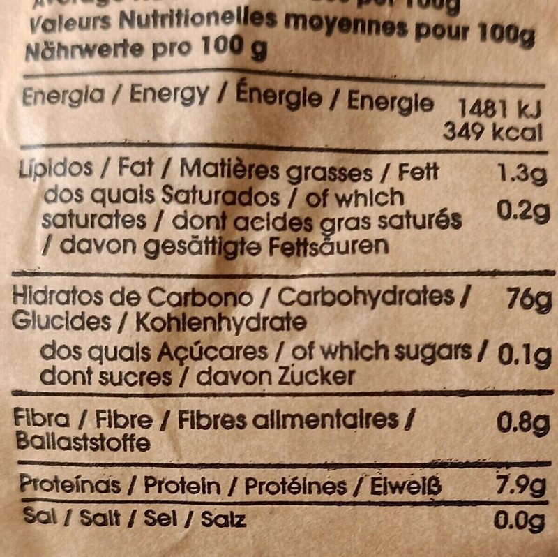 Foto da tabela nutricional