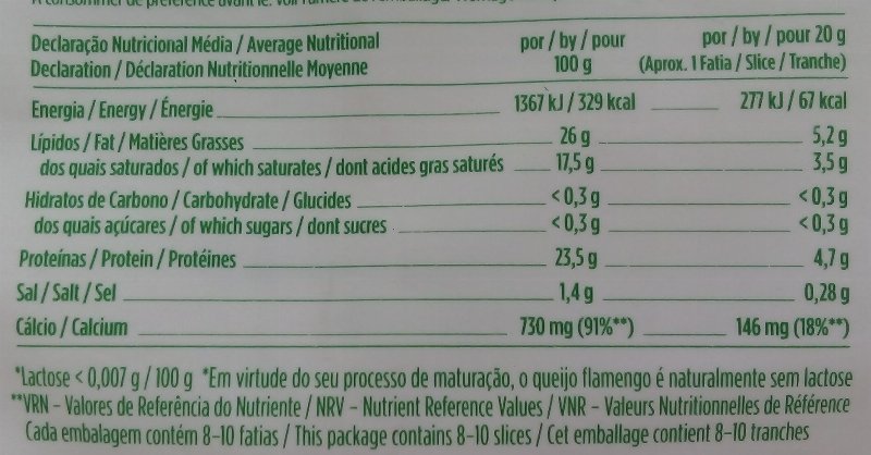 Foto da tabela nutricional