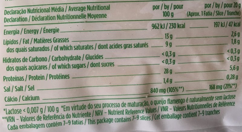 Foto da tabela nutricional