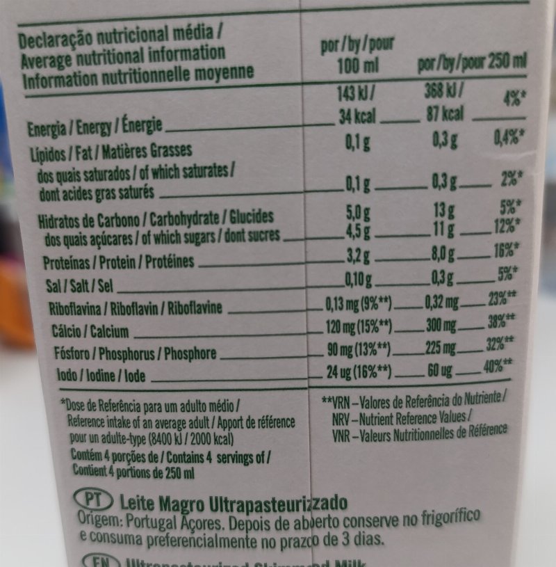 Foto da lista de ingredientes