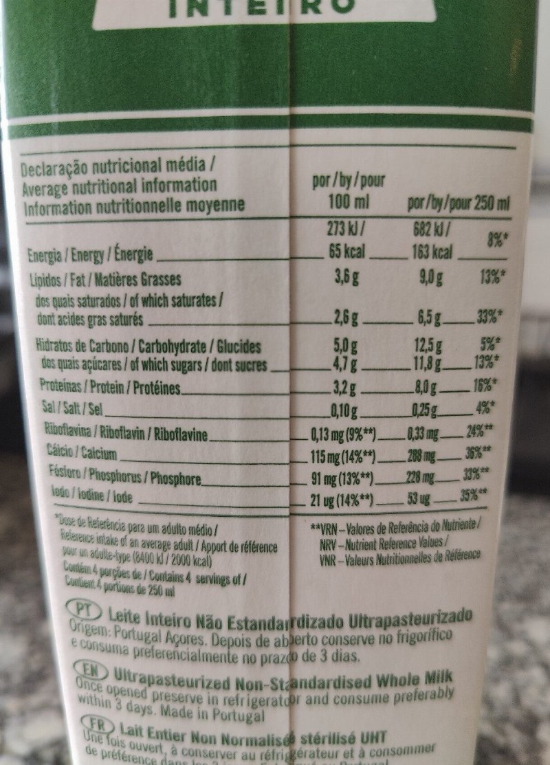 Foto da tabela nutricional