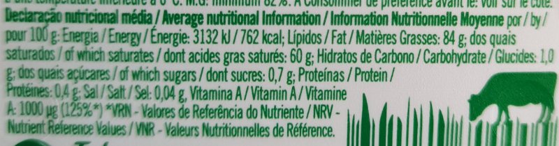 Foto da tabela nutricional
