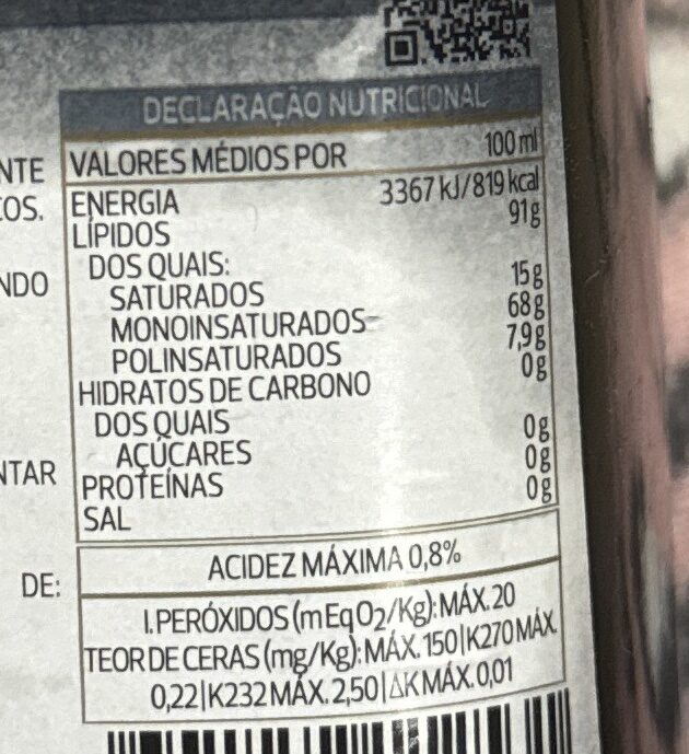 Foto da tabela nutricional