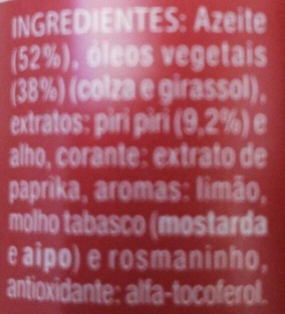 Foto da lista de ingredientes