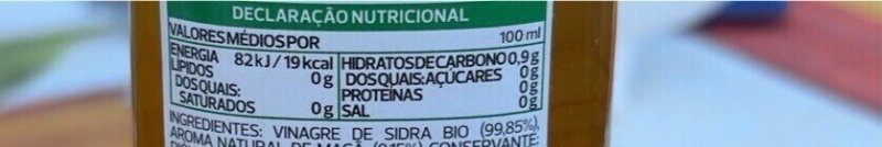 Foto da tabela nutricional