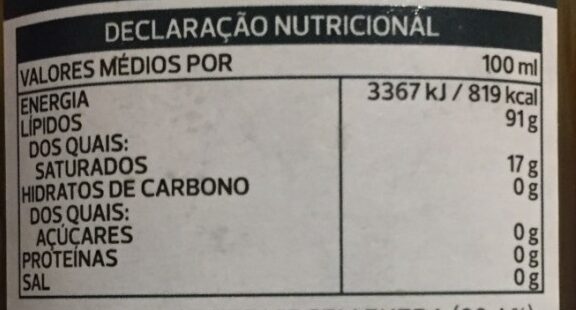Foto da tabela nutricional