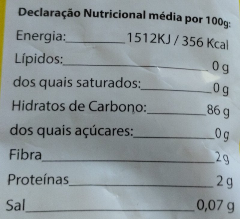 Foto da tabela nutricional