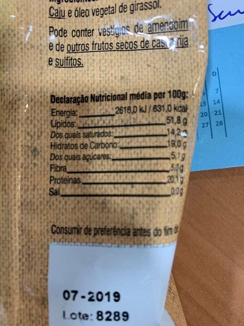Foto da tabela nutricional