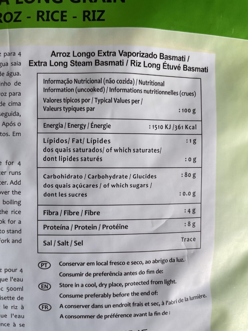 Foto da tabela nutricional