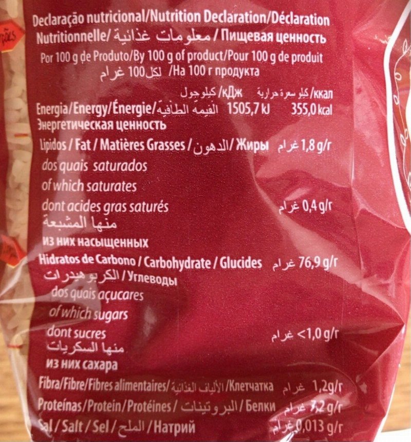 Foto da tabela nutricional