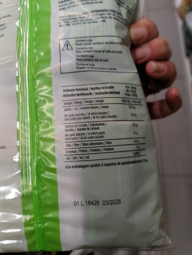 Foto da tabela nutricional