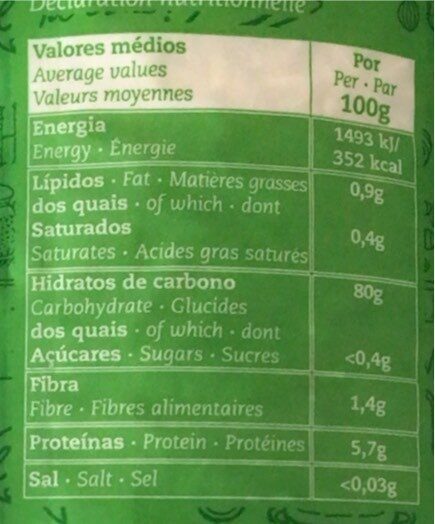 Foto da tabela nutricional
