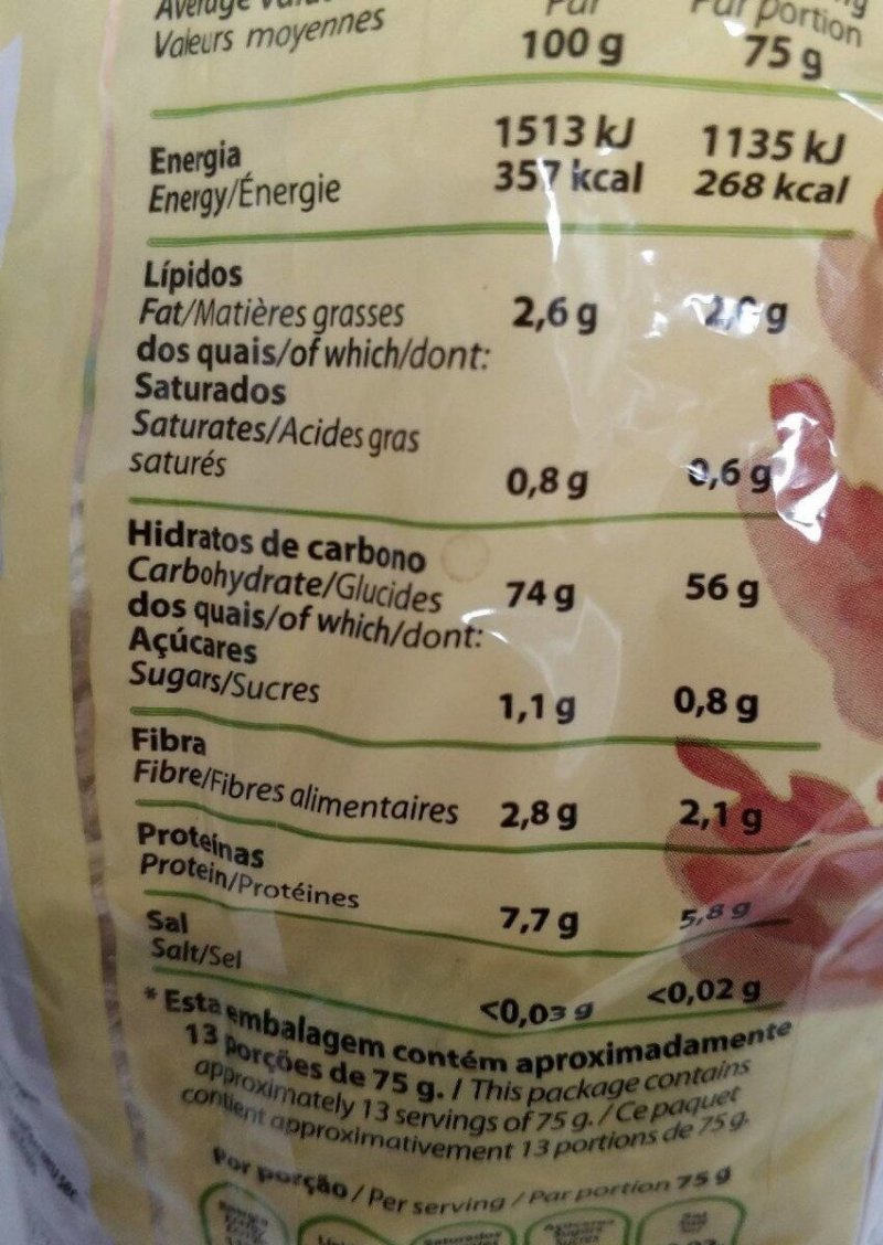 Foto da tabela nutricional