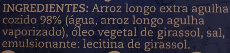 Foto da lista de ingredientes