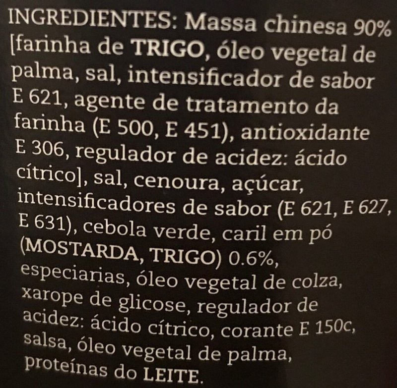 Foto da lista de ingredientes