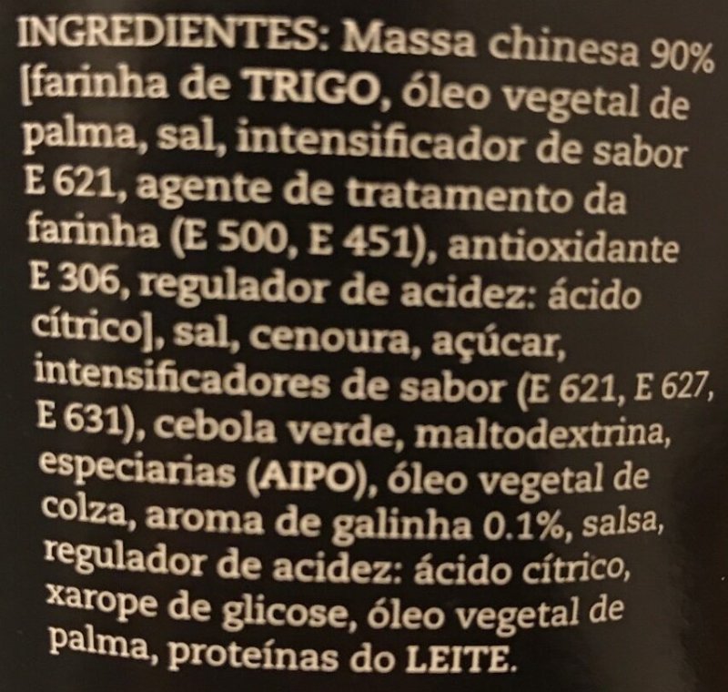 Foto da lista de ingredientes