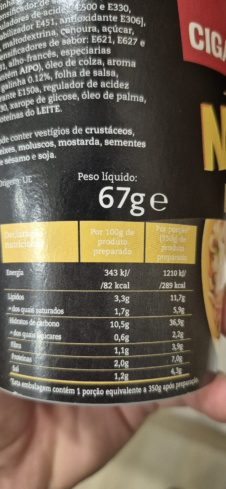 Foto da tabela nutricional