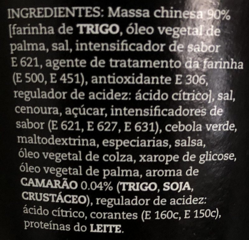 Foto da lista de ingredientes