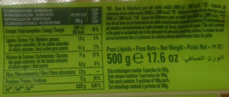 Foto da tabela nutricional