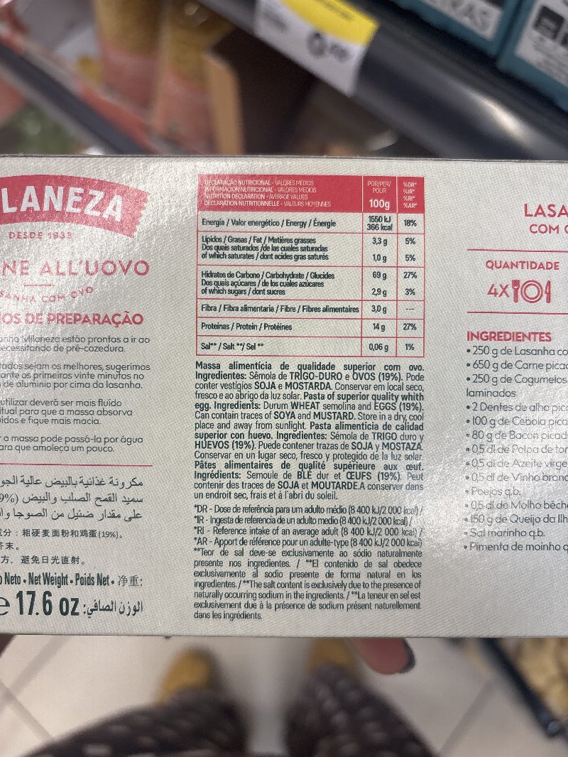 Foto da lista de ingredientes