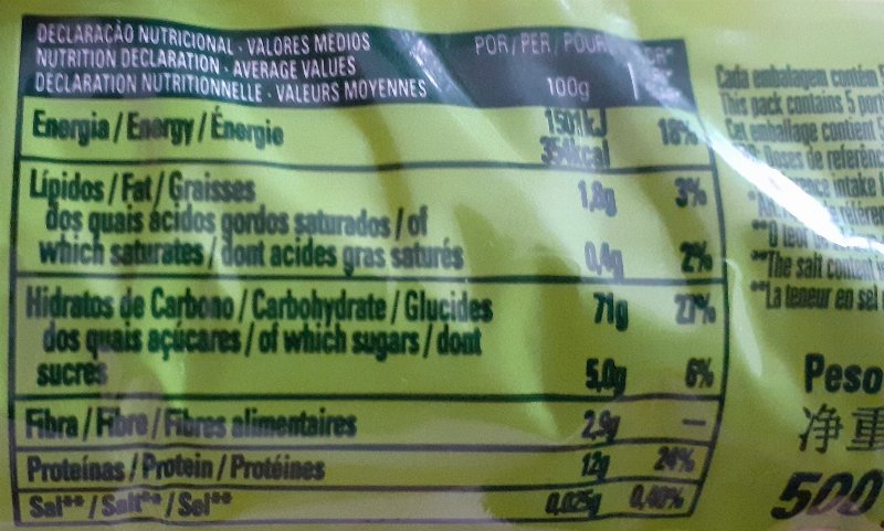 Foto da tabela nutricional