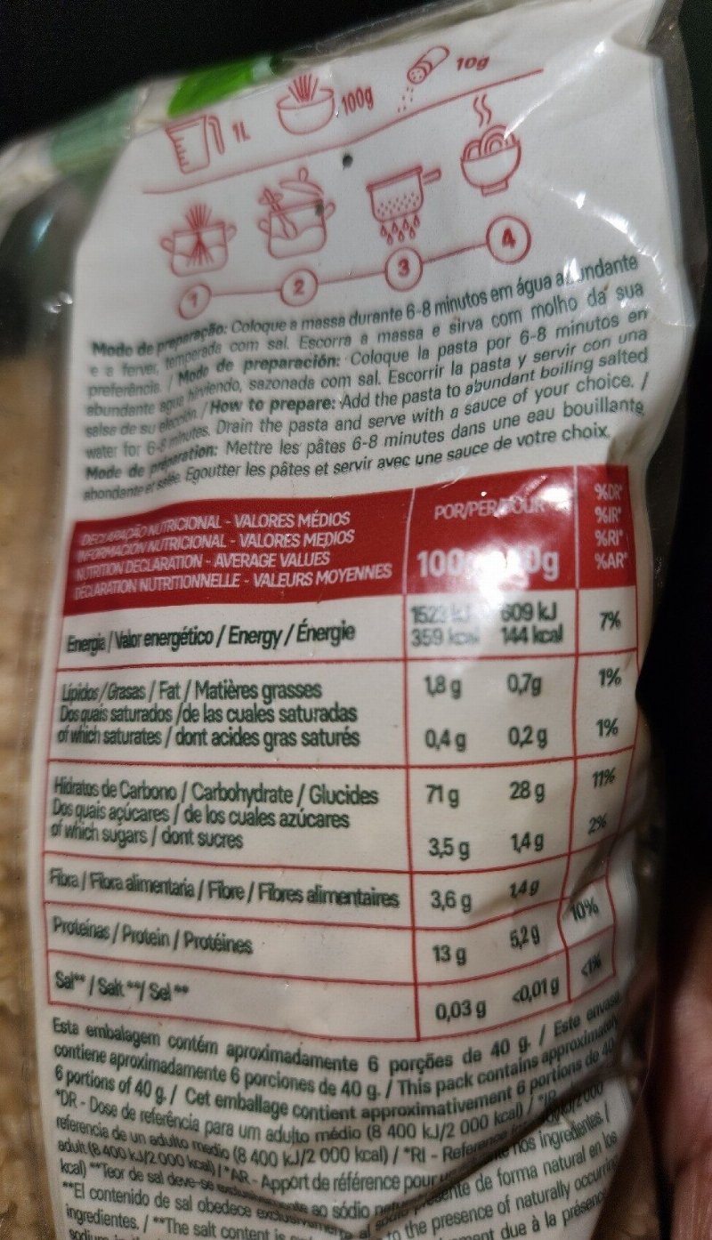 Foto da tabela nutricional