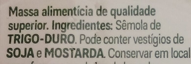 Foto da lista de ingredientes