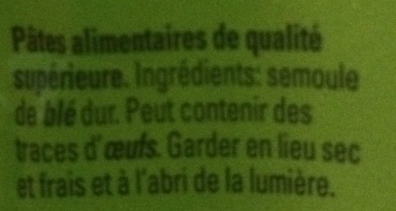 Foto da lista de ingredientes