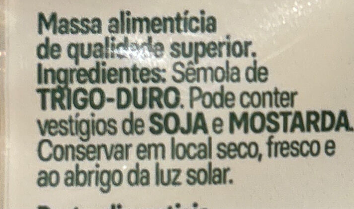 Foto da lista de ingredientes