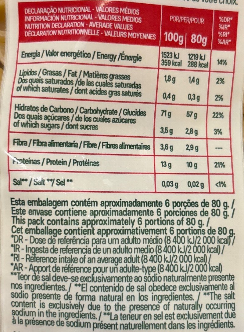 Foto da tabela nutricional