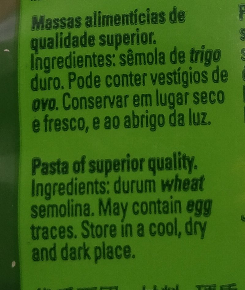 Foto da lista de ingredientes