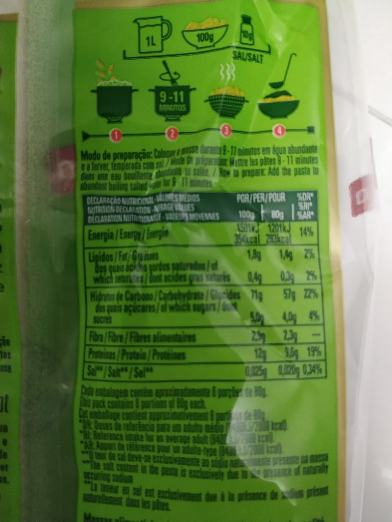 Foto da tabela nutricional