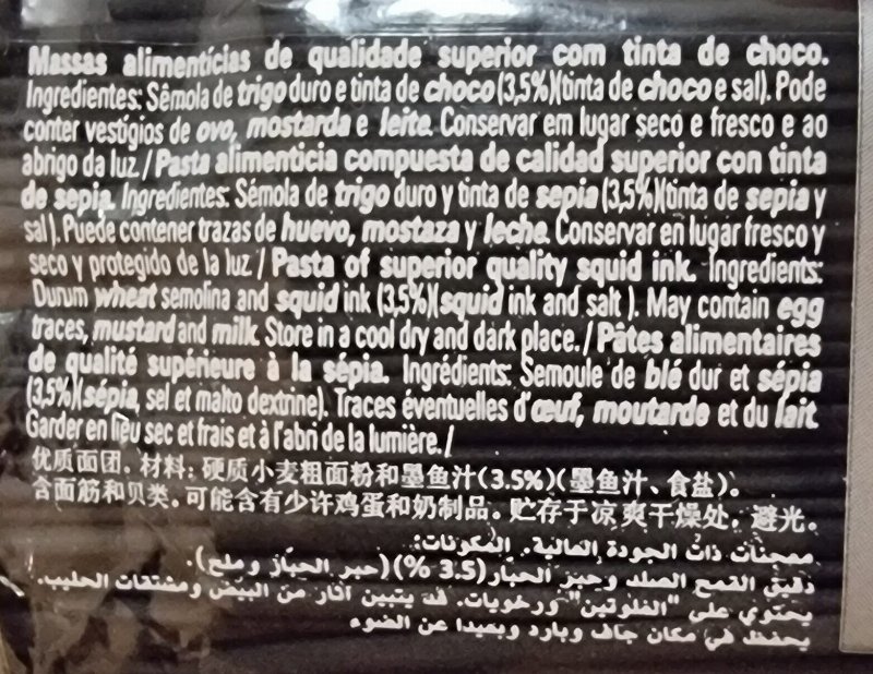 Foto da lista de ingredientes