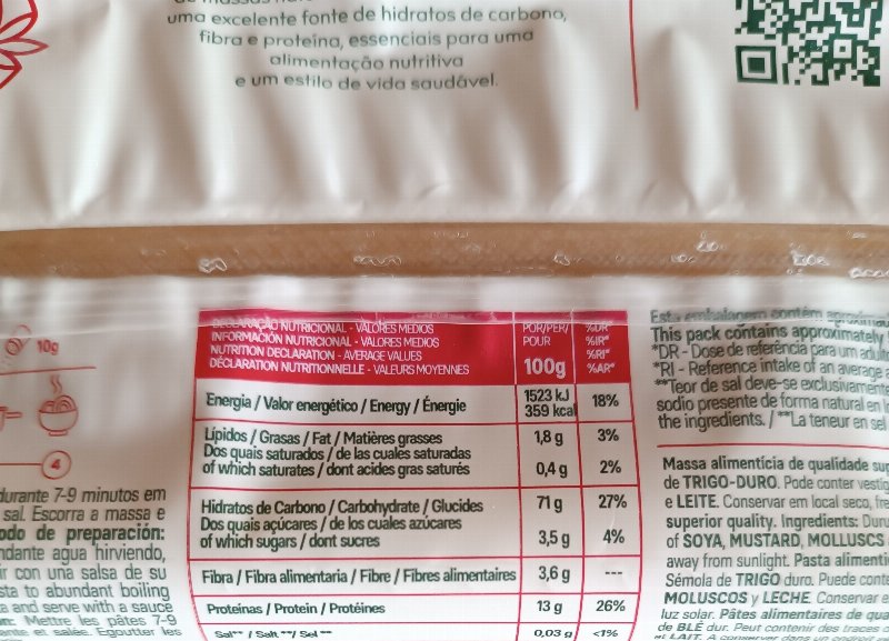 Foto da tabela nutricional