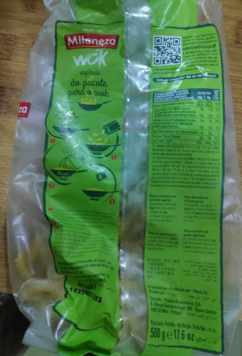 Foto da tabela nutricional