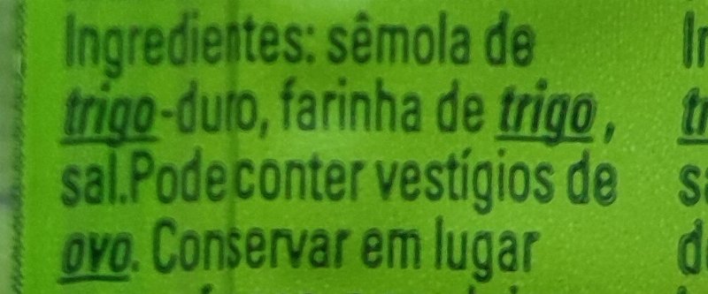 Foto da lista de ingredientes