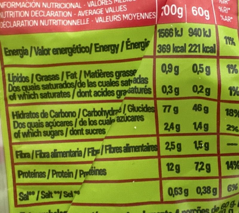 Foto da tabela nutricional