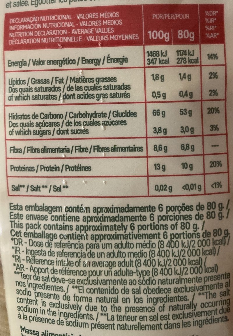 Foto da tabela nutricional