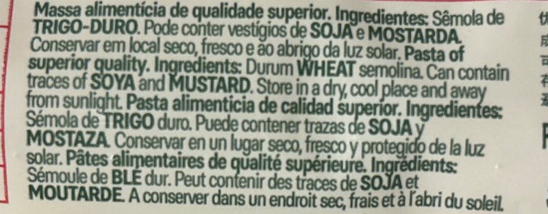 Foto da lista de ingredientes