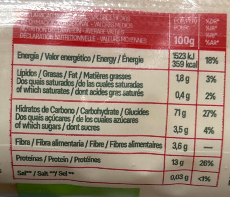 Foto da tabela nutricional