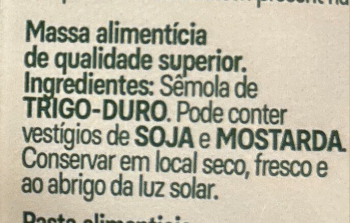 Foto da lista de ingredientes