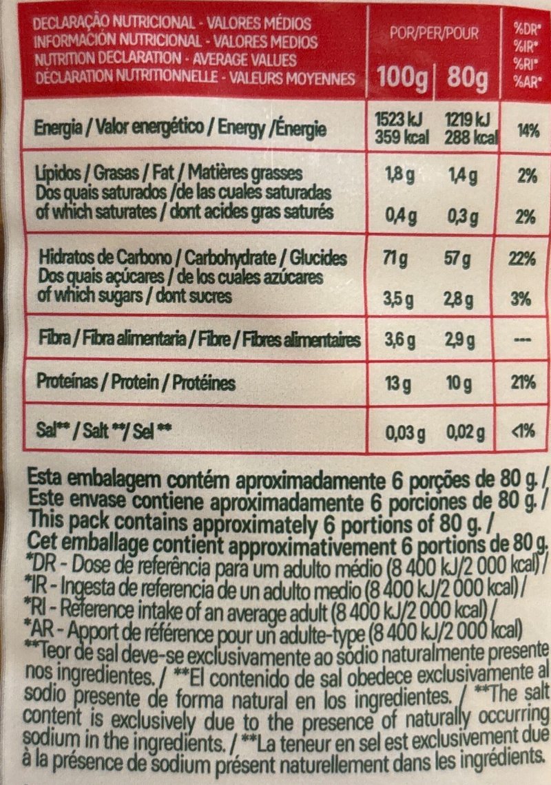 Foto da tabela nutricional